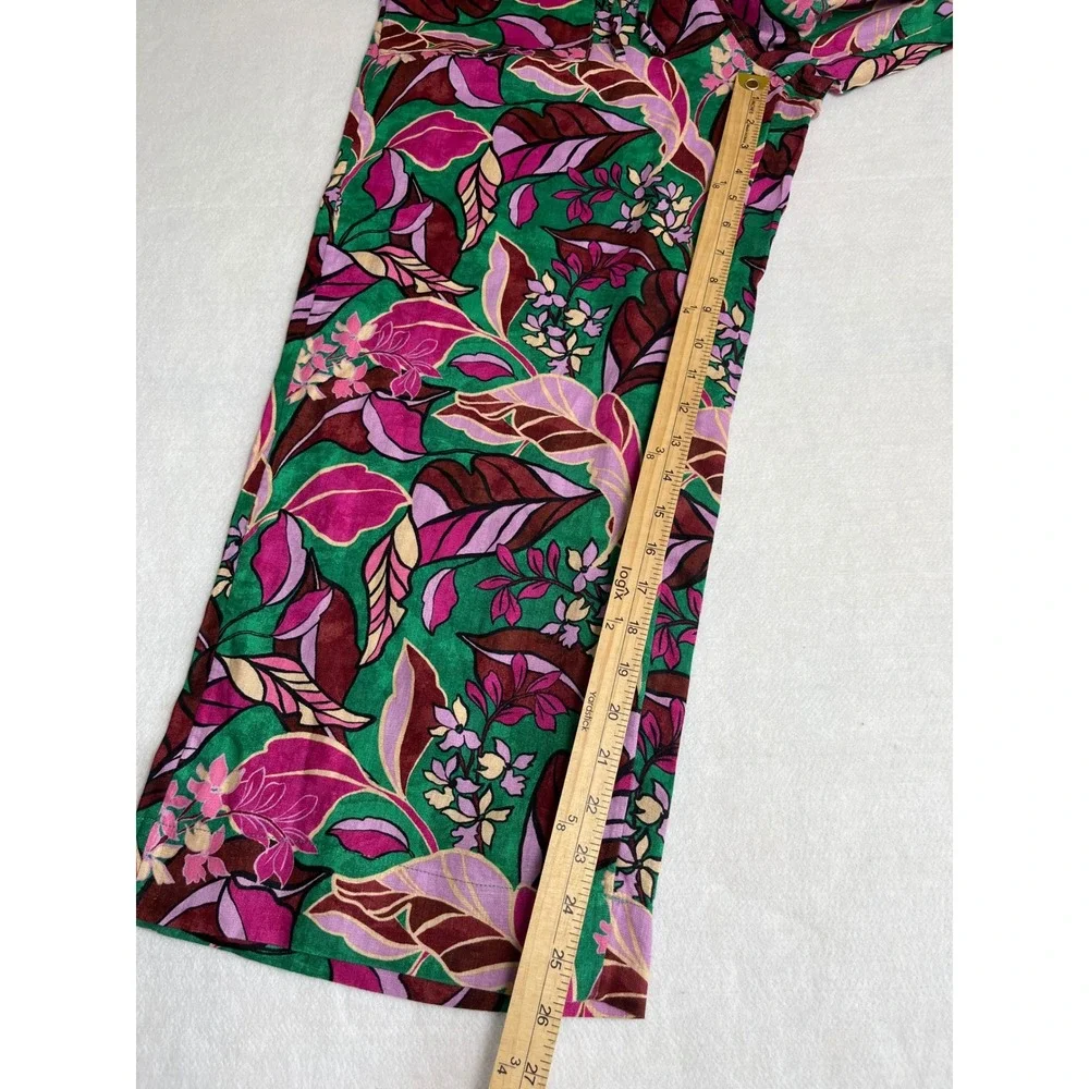 Cynthia Rowley Floral Tropical 100% Linen Wide Leg Bohemian Lightweight Pants M